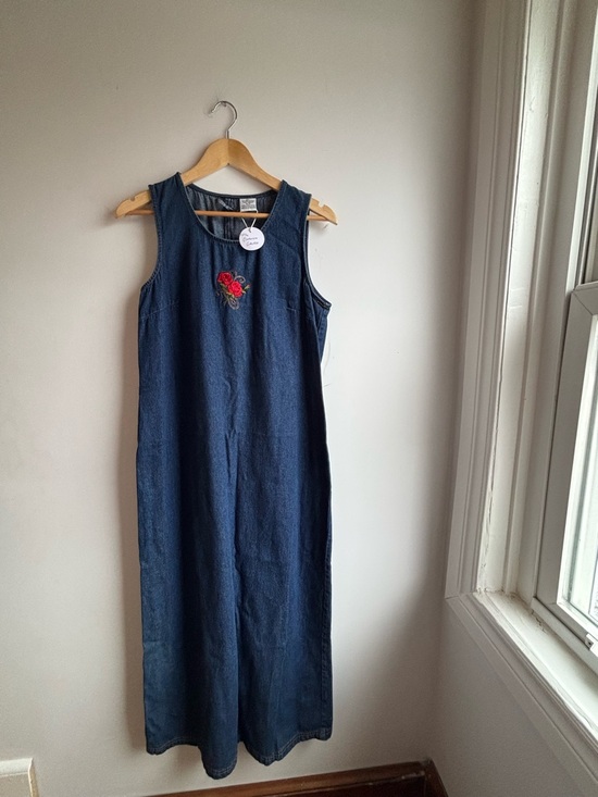 2 Dye 4 Dresses & Skirts - Sleeveless Denim Maxi Dress with Rose Embroidery